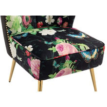 Pink Rose & Butterfly on Black Velvet Accent Chair